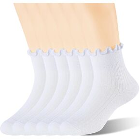 Age 3-10 Girls 100% Cotton Ruffle Socks, Cute Soft Breathable Frilly Dress Socks for Girls