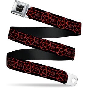 Supernatural Belt, Seatbelt Buckle Belt, Supernatural Pentagram Icon Stripe Black Red, Adjustable