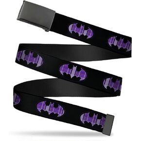Buckle-Down Unisex-Adult's Web Belt, Batman Signal Black/Purple Plaid, 1.5" Wide-Fits up to 42" Pant Size