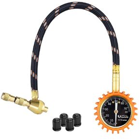 4X4 Rapid Air Down Tire Deflator with Gauge (0-75PSI) ， 2" Easy Read Glow Dial & Solid Brass Hardware-Automatic Tire Air Down Tool for Jeep, Truck or ATV