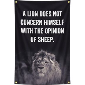 -A Lion Does Not Concern Himslf With The Opinion Of Sheep - Mighty Lion Tapestry 2X3FT Inspirational Slogan Study, Office, College, Room, Home Personalized Wall Decoration