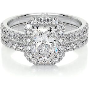 3 Carat (ctw) Radiant Bridal Set Moissanite Engagement Rings for women Platinum Plated Silver Ring Moissanite Rings