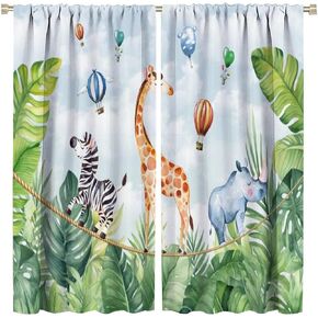 Nursery Curtains, Jungle Curtains, Safari Curtains for Nursery, Animal cub Curtains Zebra Curtains Rhino Curtains for Kids Room Nursery Classroom W52xL84 Inch
