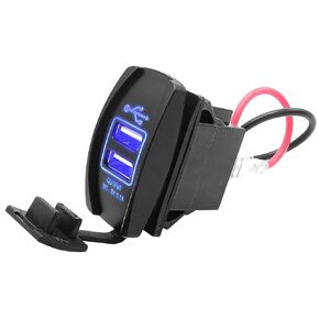 Dasen Universal Dual USB Charger Carling ARB Rocker Switch Blue LED ضوء متوافق مع أي سيارة 12-24 فولت ، دراجة نارية ، سيارة كهربائية ، ATV ، UTV ، القارب