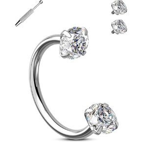 OUFER Horseshoe Nose Rings Studs, 20G Internally Threaded Nose Rings For Women, 316L Surgical Steel Double Cubic Zirconia Nose Studs, Lip Eyebrow Helix Ear Piercing Jewelry