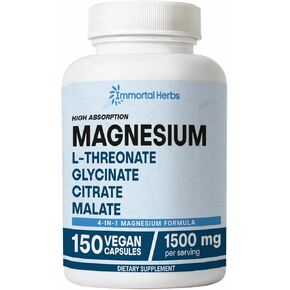 Magnesium L-Threonate, Citrate, Malate & Glycinate, 150 Chelated Pills, High Absorption Magnesium Supplement for Women and Men, Extra Strength Complex Capsules, Non-GMO & Gluten Free