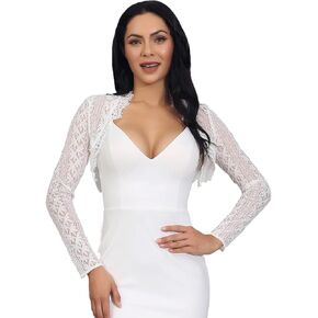 HEREAD Women Lace Shrug Long Sleeve Bolero Jacket for Wedding and Evening Dresses Open Front Cardigan Bridal Cover Up