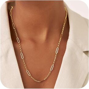 قلادة ذهبية للنساء 14K Paperclip Paperclip Singapore Singapore Cuban Stail Netlaces Non Tarnish 16/18/20 Incl