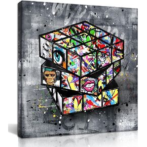 SIXTTART Banksy Canvas Wall-Art for Bedroom - Street Graffiti Wall Art Abstract Painting Pop Art Wall Decor Modern Home Office Decor 14" W x14 H Stretched and Framed Ready to Hang