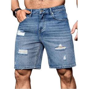 GORGLITTER Men's Ripped Jean Shorts Casual Classic Straight Denim Shorts with Pockets