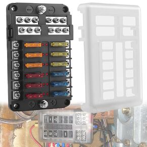 6 Way Fuse Block 12V/24V with LED Indicator Waterproof Marine Fuse Panel with Negative Bus Dual Row 12 V Automotive Fuse Box Holder for RV, Boat, Car, Truck, UTV