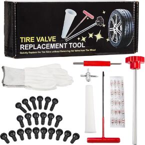 CarBole Valve Stem Removal Tool, Quick Change Tire Valve Stem Core with Gloves T-Hook Push Rod TR413 TR414 TR415 for Replacing Leaky Valves in Cars Trucks Atvs Motorcycles