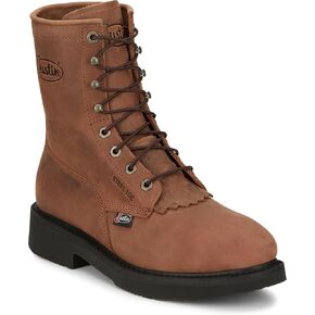 Justin Work Livestock 8" Steel Toe Men's Industrial & Construction Shoes, Premium Full Grain Leather, J-Flex Insole, Slip-Resistant, Aged Brown - 12 D
