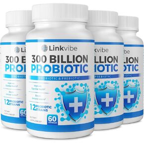 Probiotic 300 Billion CFU - 12 Strains with Organic Prebiotics for Digestive & Gut, Immune, Bloating Health - Probiotics for Women and Men - Daily Dairy Free, Shelf Stable - 60 Counts