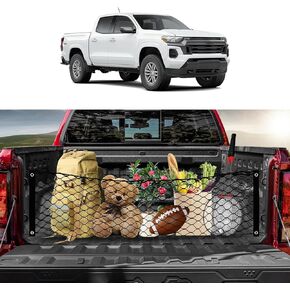 Karltys Truck Bed Cargo Net for 2023 2024 2025 Chevy Colorado and GMC Canyon Accessories, Envelope Style Pickup Truck Bed Cargo Net Elastic Heavy Duty Nylon Mesh Netting Organizer with Hooks