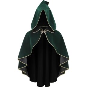 yolsun Medieval Short Hooded Cape for Women, Renaissance Cowl Halloween Hooded Cloak Costume Unisex