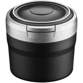 Car Ashtray with Lid,Portable Ashtray for Car,Mini Car Trash Can,Detachable Stainless Steel Smokeless Cylinder Cup Holder Ash Tray with Blue LED Light, Windproof for Outdoor Travel,Home Use, Grey