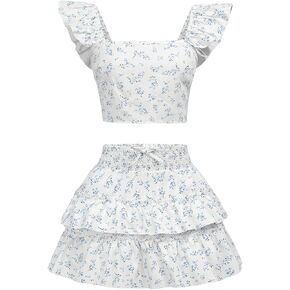 GORGLITTER Girl's Clothes Skirt Set 2 Piece Floral Ruffle Tank Top and Layered Skirts Outfits