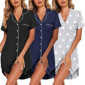 ekouaer 3 pack button women's liegown button downshirts sleepshirts sportshirts nightshirts for Women Sleepwear v Dress Sleep Dress in Kuwait