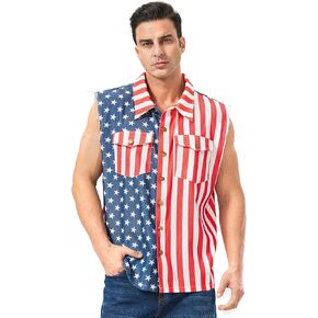 American Flag Vest for Men 4th of July Patriotic Top Sleeveless Jacket Overalls USA Independence Day Oversized