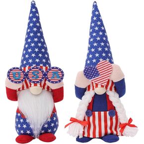 4th of July Gnomes Decorations,2 Pcs Patriotic Plush Gnome Decor for Home Party Office Table Memorial Day Independence Day,Memorial Day,USA,American Red White Blue
