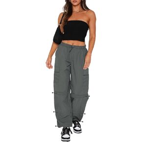 Parachute Pants for Women,Baggy Fit Cargo Pants with Pockets,Y2K Elastic Waist Track Pants Streetwear