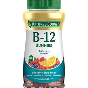 Nature's Bounty Vitamin B12 Gummies, Dietary Supplement, Supports Energy Metabolism and Nervous System Health, Mixed Berry Flavor, 500mcg, 160 Count
