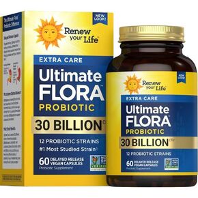 Ultimate Flora Probiotics 30 Billion CFU Delayed Release Vegan Capsules | Extra Care | Digestive Health | Immune Health | Dairy Free | 60 Count
