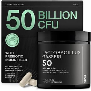 Lactobacillus Gasseri - Ultra High Strength 50 Billion CFU - Delayed Release Capsules - Made with Prebiotic Inulin Fiber - Supports Digestive Health & Gut Flora - Third-Party Lab Tested - 60 Capsules