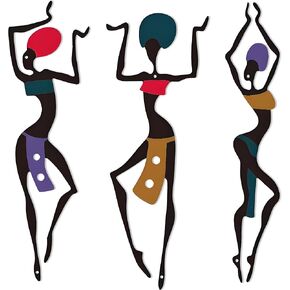 DICYWUDI 3 Pieces African Metal Wall Arts, Rustic Farmhouse Decor, Ethnic Dance Style Drawing Wall Art for Indoor Kitchen Bathroom Bedroom Living Room Dining Room