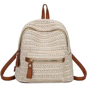 Women Mini Straw Woven Backpack Small Daypack Convertible Cross-body Shoulder Bag