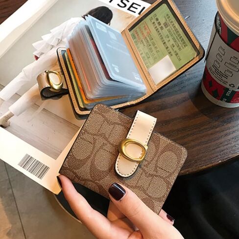 1 PCS Credit Card Holder Pvc Leather Business Card Holder Card Case Organizer Bag with 20 Card Sleeves Inside 2 Plastic Drivers License Women Credit Card Case (apricot) in Saudi Arabia