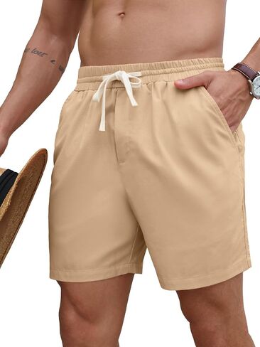 PLEPAN Mens 5 Inch Linen Shorts - Casual Elastic Waist Drawstring Summer Beach Shorts with Pocket in Saudi Arabia