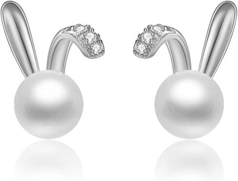 SLUYNZ 925 Sterling Silver Easter Rabbit Bunny Studs Earrings for Women Teen Girls Pearl Rabbit Earrings Studs in Saudi Arabia