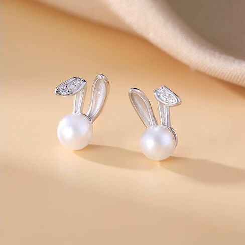 SLUYNZ 925 Sterling Silver Easter Rabbit Bunny Studs Earrings for Women Teen Girls Pearl Rabbit Earrings Studs in Saudi Arabia