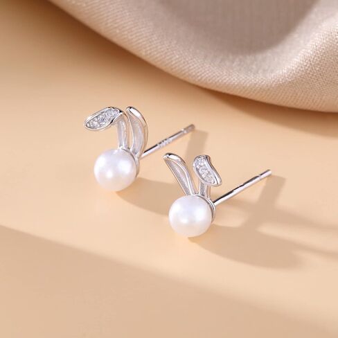 SLUYNZ 925 Sterling Silver Easter Rabbit Bunny Studs Earrings for Women Teen Girls Pearl Rabbit Earrings Studs in Saudi Arabia