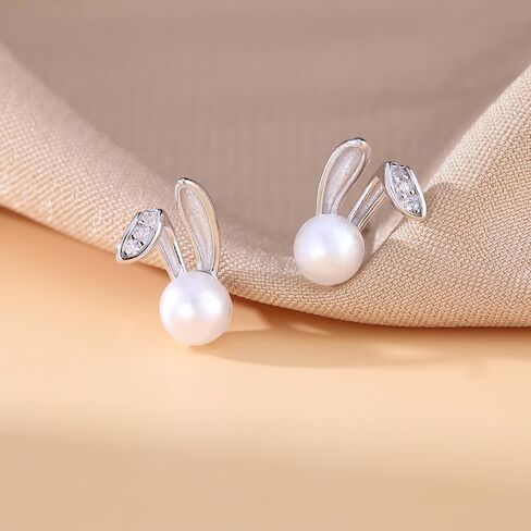 SLUYNZ 925 Sterling Silver Easter Rabbit Bunny Studs Earrings for Women Teen Girls Pearl Rabbit Earrings Studs in Saudi Arabia