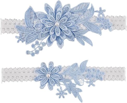 CRASPIRE 2PCS Blue Daisy Lace Garter Billts Wedding Garter Set Bridal Wedding Band Band Band Leg Leats Leg Elast in Saudi Arabia