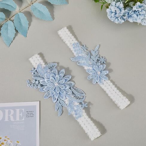 CRASPIRE 2PCS Blue Daisy Lace Garter Billts Wedding Garter Set Bridal Wedding Band Band Band Leg Leats Leg Elast in Saudi Arabia