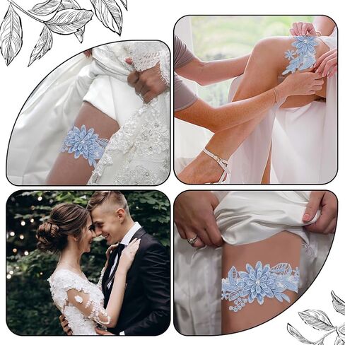 CRASPIRE 2PCS Blue Daisy Lace Garter Billts Wedding Garter Set Bridal Wedding Band Band Band Leg Leats Leg Elast in Saudi Arabia