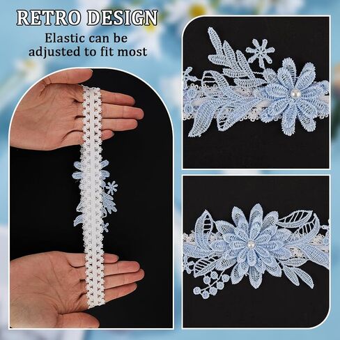CRASPIRE 2PCS Blue Daisy Lace Garter Billts Wedding Garter Set Bridal Wedding Band Band Band Leg Leats Leg Elast in Saudi Arabia
