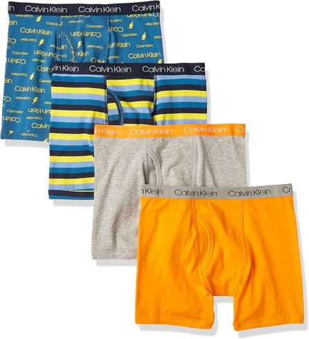 Calvin Klein Boys Boxer Briefs, CK Logo Blue/Black Iris Blue/Heather Grey/Black CK Logo, Small in Saudi Arabia
