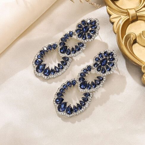 Flyonce Vintage Rhinestone Chandelier Earrings, Wedding Bridal Crystal Art Deco Hollow Drop Dangle Earrings in Saudi Arabia