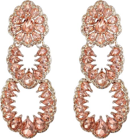Flyonce Vintage Rhinestone Chandelier Earrings, Wedding Bridal Crystal Art Deco Hollow Drop Dangle Earrings in Saudi Arabia