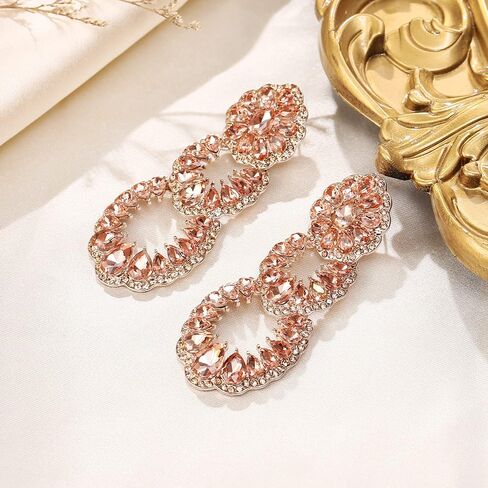 Flyonce Vintage Rhinestone Chandelier Earrings, Wedding Bridal Crystal Art Deco Hollow Drop Dangle Earrings in Saudi Arabia