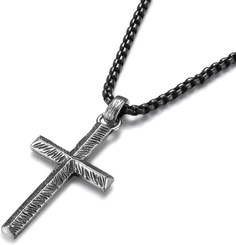 925 Sterling Silver Cross Necklace Men - Oxidized Sterling Silver Cross Pendant with Stainless Steel Box Chain Vintage Unique Crucifix Necklaces Silver Jewelry for Mens Women 18-24 Inches in Saudi Arabia
