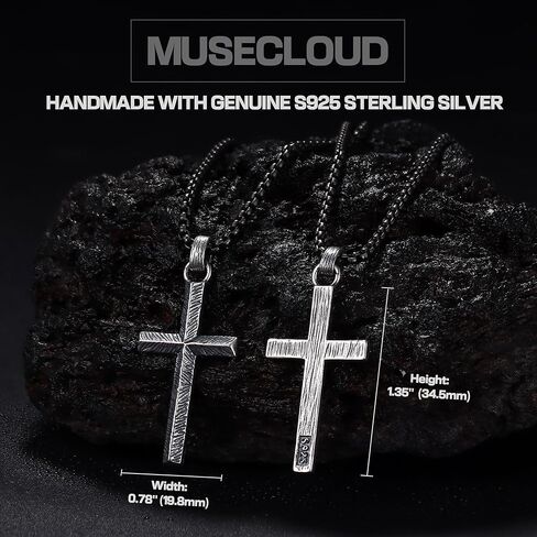 925 Sterling Silver Cross Necklace Men - Oxidized Sterling Silver Cross Pendant with Stainless Steel Box Chain Vintage Unique Crucifix Necklaces Silver Jewelry for Mens Women 18-24 Inches in Saudi Arabia
