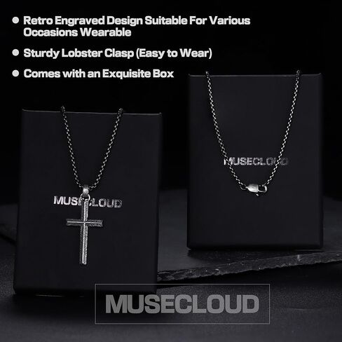 925 Sterling Silver Cross Necklace Men - Oxidized Sterling Silver Cross Pendant with Stainless Steel Box Chain Vintage Unique Crucifix Necklaces Silver Jewelry for Mens Women 18-24 Inches in Saudi Arabia
