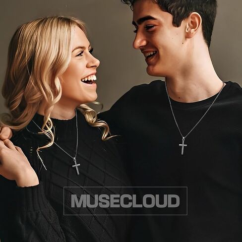 925 Sterling Silver Cross Necklace Men - Oxidized Sterling Silver Cross Pendant with Stainless Steel Box Chain Vintage Unique Crucifix Necklaces Silver Jewelry for Mens Women 18-24 Inches in Saudi Arabia