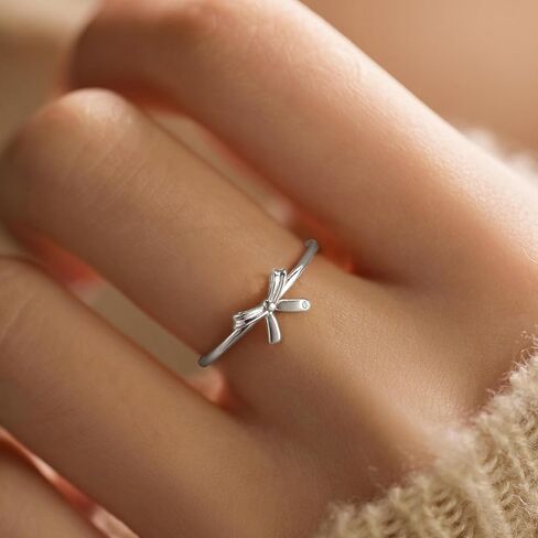 Bow Rings for Women Mother Daughter Friendship Knot Ring 925 Sterling Silver Dainty 14K Gold Plated Promise Rings for Her Birthday Graduation Gifts in Saudi Arabia